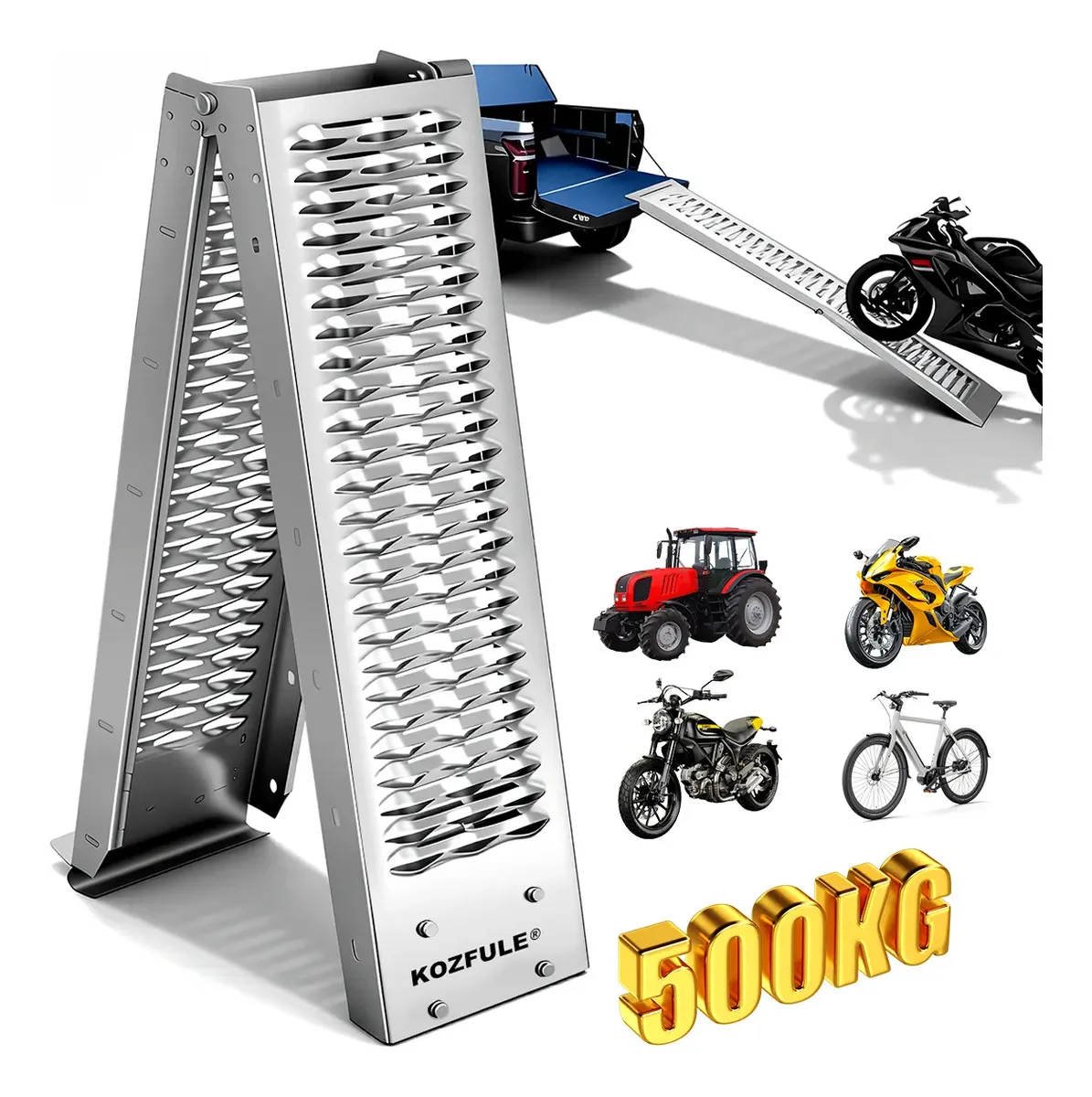 Rampa Para Motocicleta/bicicleta Elevadoras Plegable KOZFULE de Acero, de 1.95 m y Carga de 500 kg