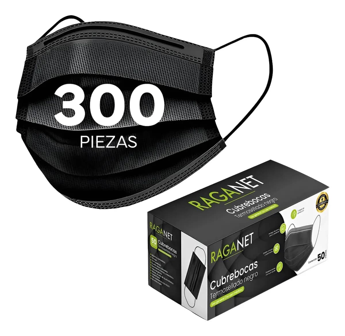 Cubrebocas Tricapa Termosellado Plisado Negro Azul 300 Pzas