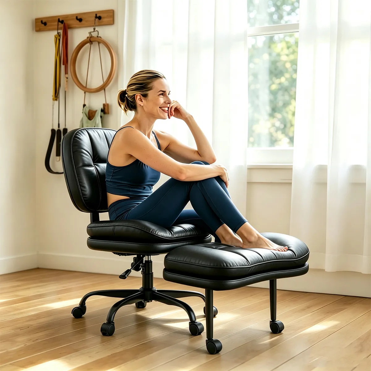 Silla De Oficina Con Patas Cruzadas Negro Material Del Cuero