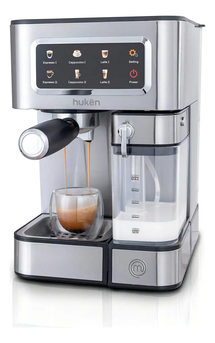 Cafetera Espresso Automática Acero, 3 en 1, Hukën MasterChef