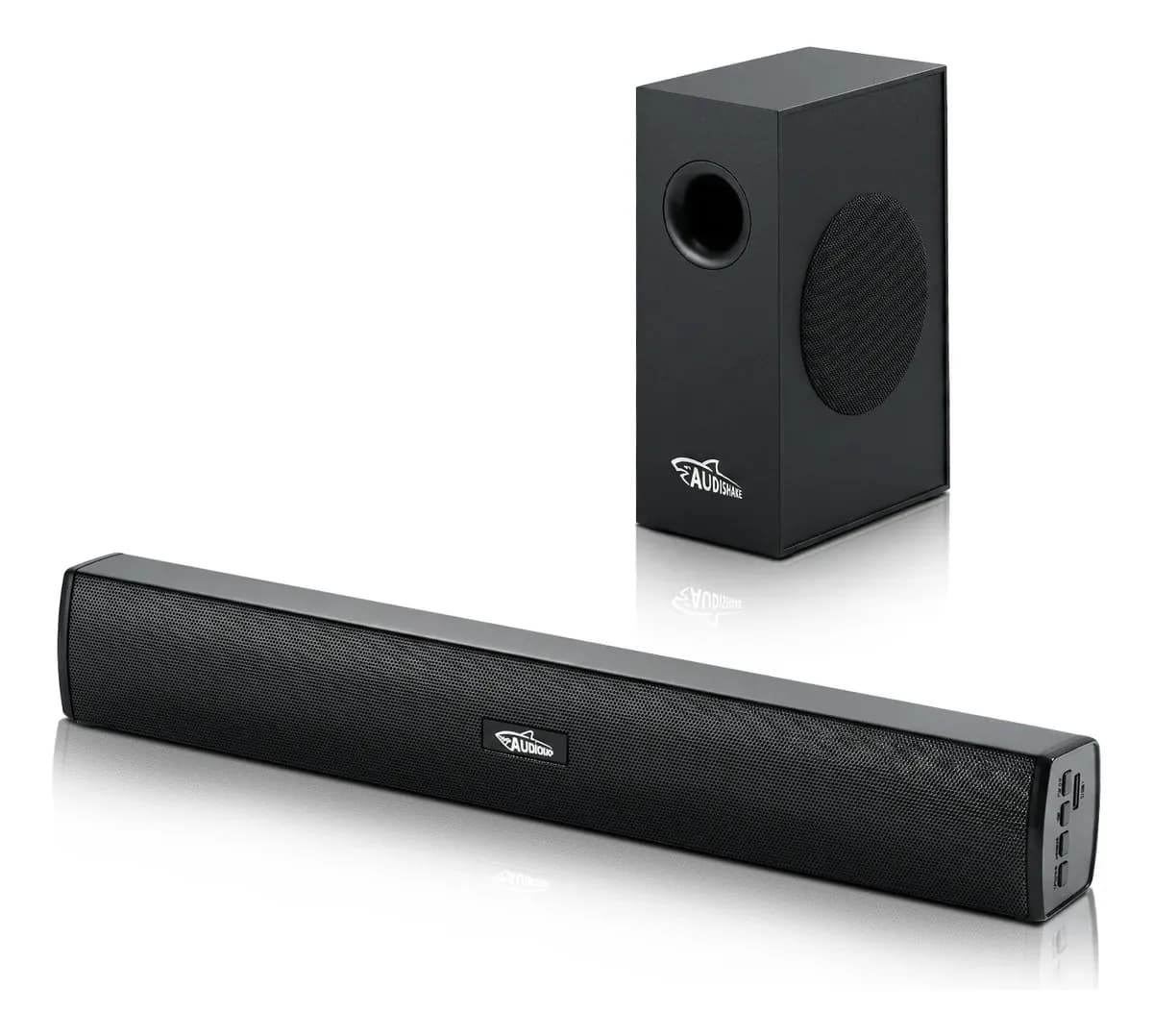 Barra De Sonido Con Subwoofer 160W Home Theater 2.1 Canales Audishako BS-400 Teatro En Casa Con Bluetooth HDMI-ARC/AUX/USB Conector 110V Color Negro Control Remoto