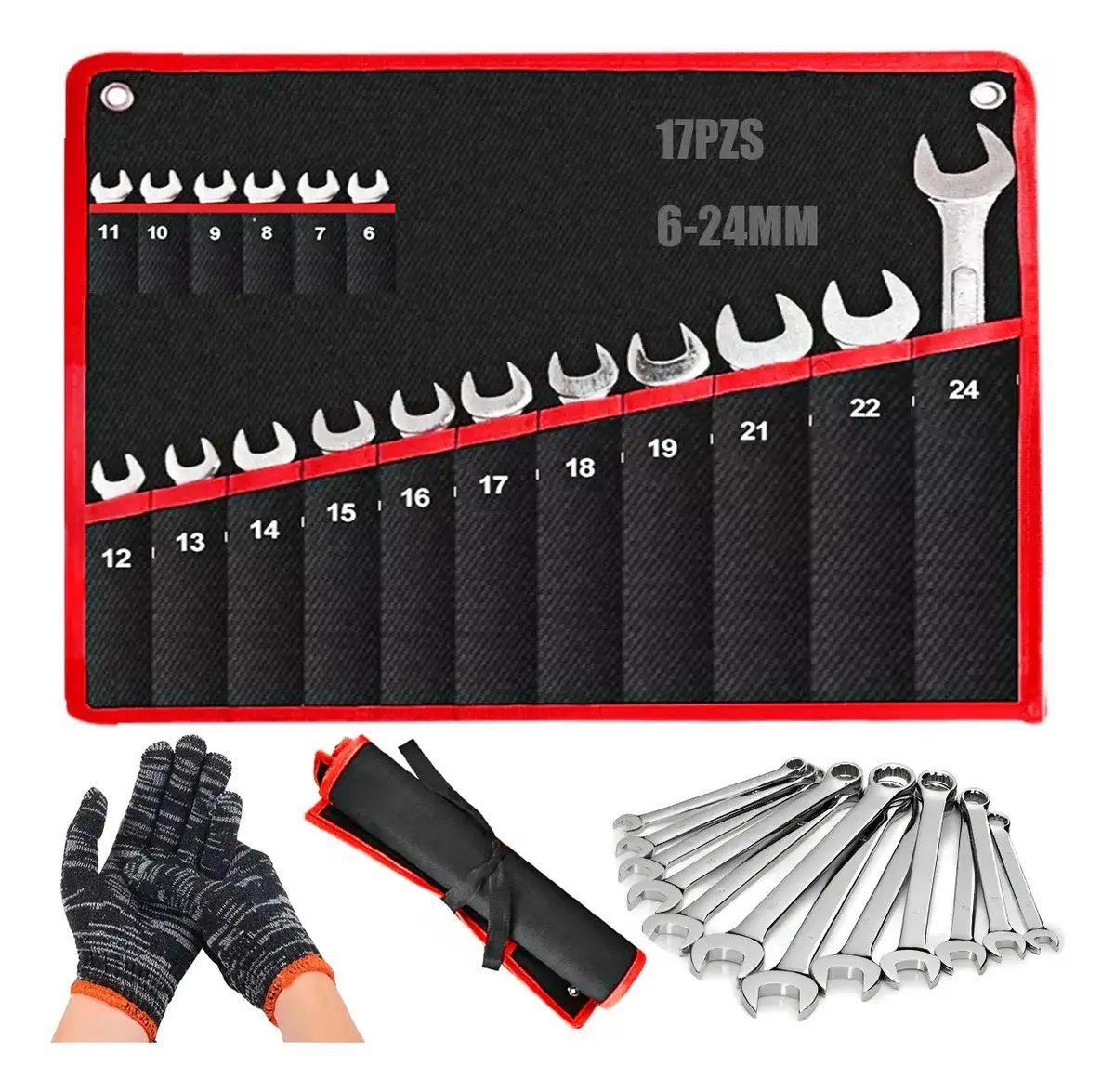 Juego Llaves Combinadas Trinquete 17 Piezas Cromo Vanadio 6-24mm Briofox