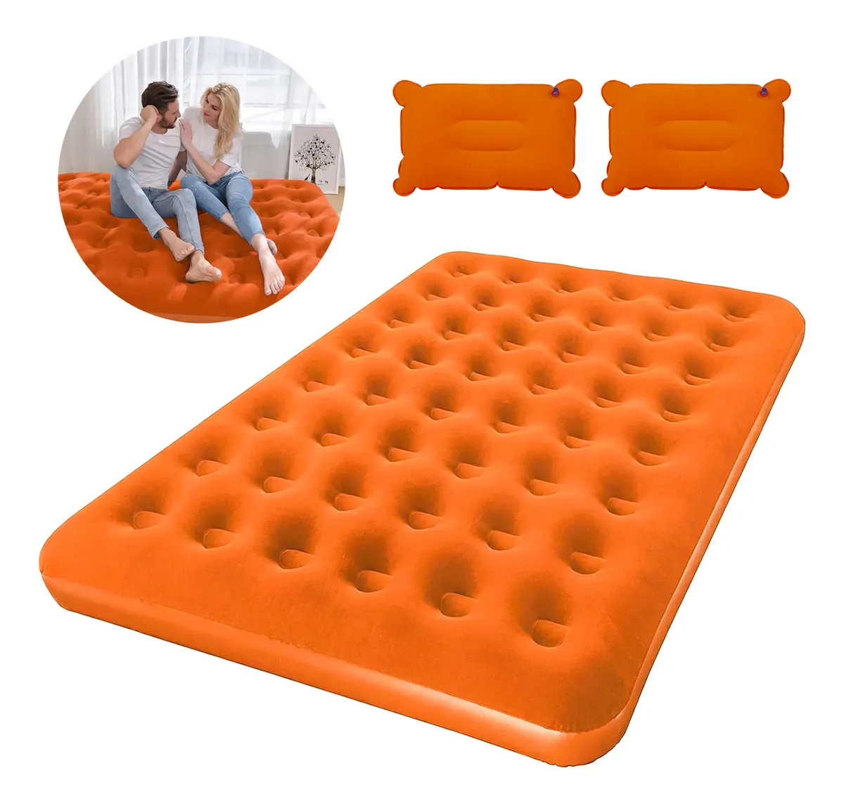 Cama Colchón Matrimonial Inflable Camping 2 Plazas Almohadas