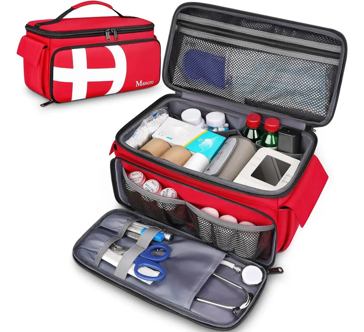 Botiquin De Primeros Auxilios Multi-Compartimentos Botiquin Impermeable Botiquin Portatil Color Rojo Mancro 6202
