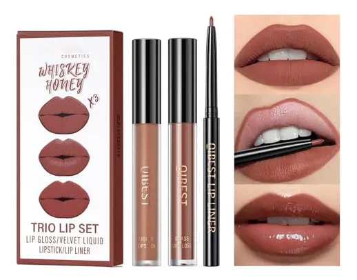 Set De 3 Labiales Qibest Hidratantes Larga Duración Color Marrón