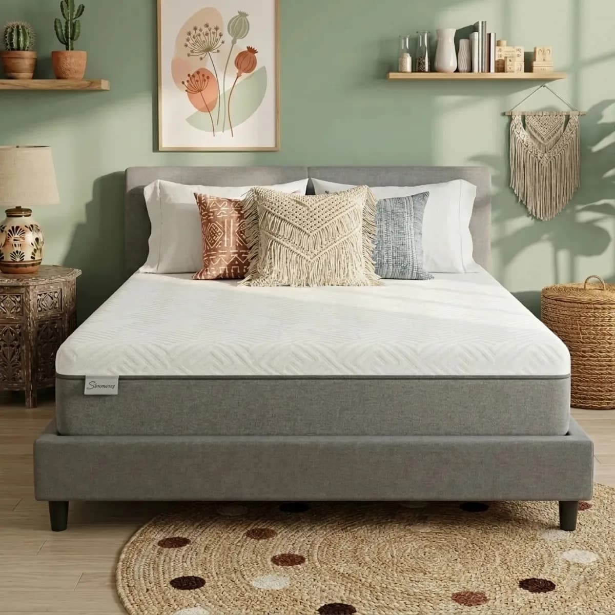 Colchón Individual PicWooki Premium Memory Foam Cómodo 25 Cm De Alta Densidad Espuma En Caja Gris/Blanco