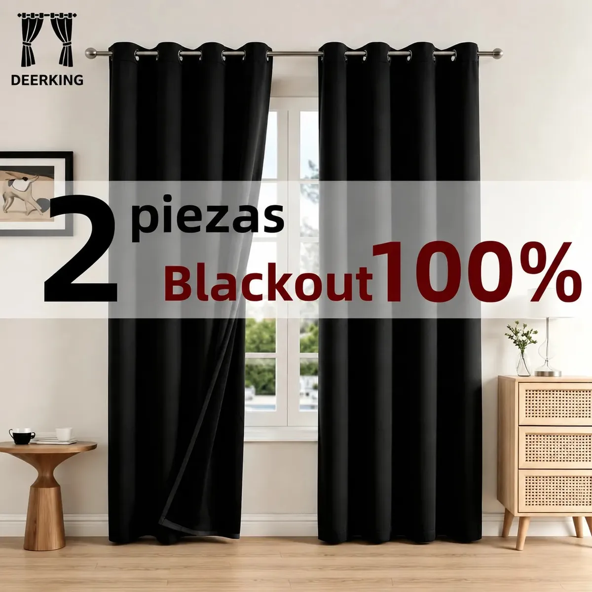 Cortinas Blackout Opacas Térmicas de 280 x 240 cm para Ventanas Grandes, Pack de 2 Paneles Negros