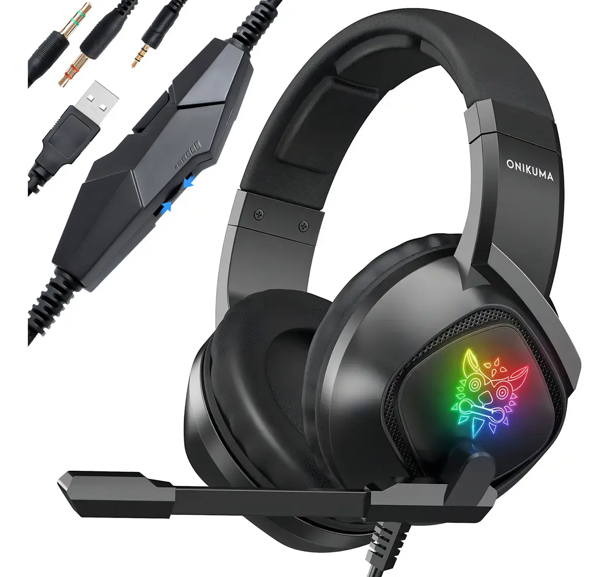 Audífonos Gamer Diadema Onikuma K19 negro Gaming headset con microfono con luz rgb LED para Xbox Ps4 Pc