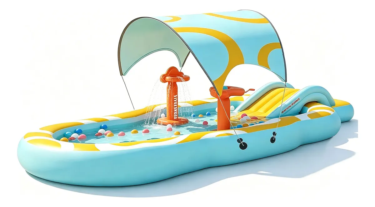 Albercas Inflables Con Resbaladilla Y Toldo 320*183*130cm Grandes Y Baratas Inflable De Alberca Rectangular Para Bebes Niños Y Niñas Plegable Piscina De Infantil Familiar,incluye Pelota Hinchable