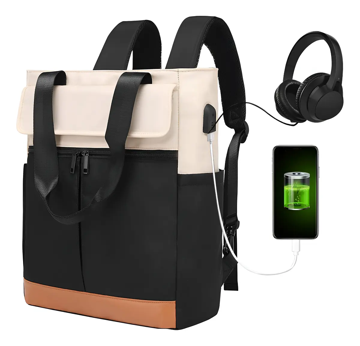 Mochila Para Laptop 15.6 Pulgadas Antirrobo Y Impermeable Mochilas De Escolar Viaje Aprobado Por Avión 10kg,Diseño Moderno Casual, Bolsa Multiusos Para Desplazamiento Diario,con Puerto USB,Color Negro