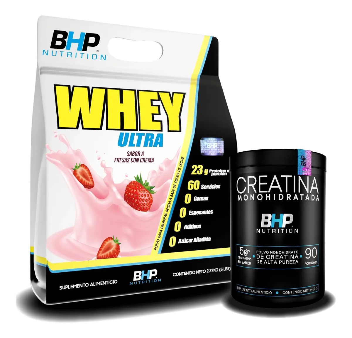 Bhp Bag Whey Ultra 5lbs Fresas Con Crema + Creatina 450 Gr Sabor fresas con crema / SIN SABOR