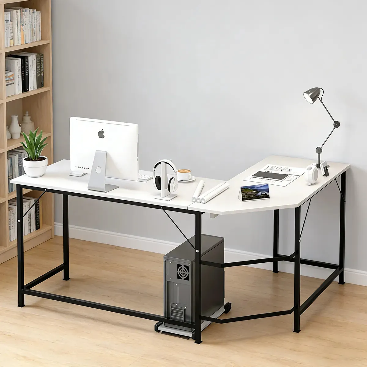 Ambueco Escritorio Gamer En Forma L Para Home Y Office 120*48*70cm Mesa Atmosférica Simple Para Juegos Y Oficinas Color Blanco