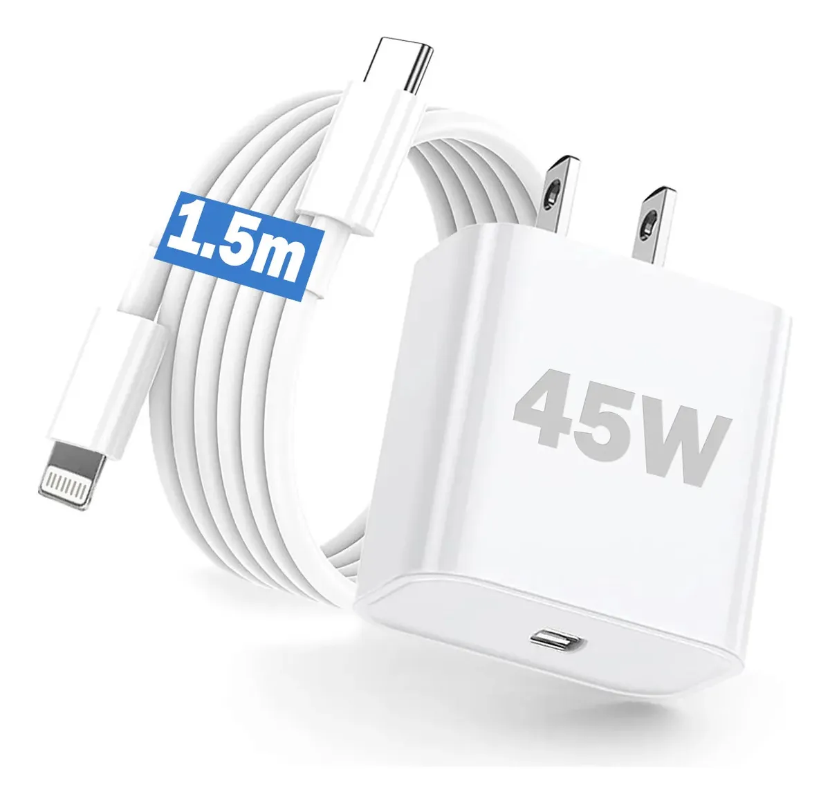 45w Cargador Rápida Compatible con iPhone 14/ 14 Pro/ 14 Pro Max/ 13/ 13 Pro/ 13 Pro Max/ 12/ 12 Pro/ 11/ 11pro/ X/ Xr/ 8 Carga Rápida Para iPad/ AirPods + 1.5 Metors 3a CtoL Cable Blanco Allaceryvva