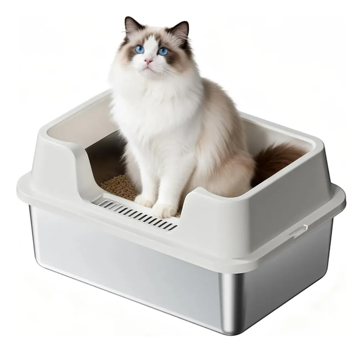 Caja De Arena Para Gatos Extra Amplio De Acero Inoxidable