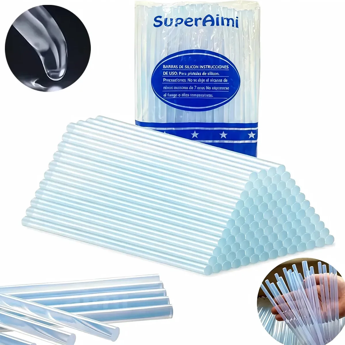 Barras Silicon Transparente 7mm 1kg Alta Viscosidad Hot Melt Pegamento Termofusible Pistola Encoladora Manualidades Bricolaje Merceria Hogar Reparaciones Industrial Secado Rápido Universal Superaimi