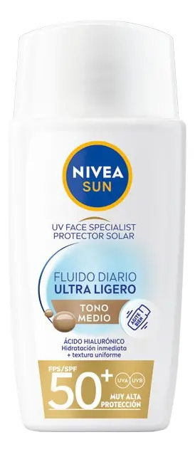 Protector Solar Facial NIVEA SUN Fluido Diario Tono Medio + Antioxidantes Fps50+ 40Ml, Bloqueador Solar