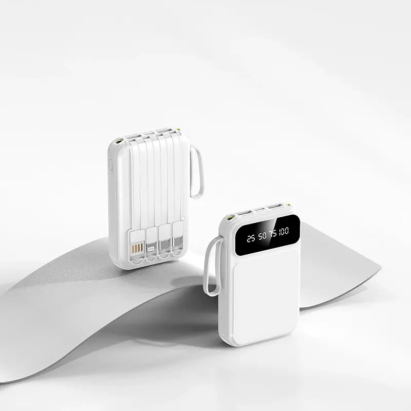Power Bank Batería Portátil 10000mAh con 2 Luz, 4 Cables Intergrados, Cargador Portátil Con Batería Recargable Kuesuny