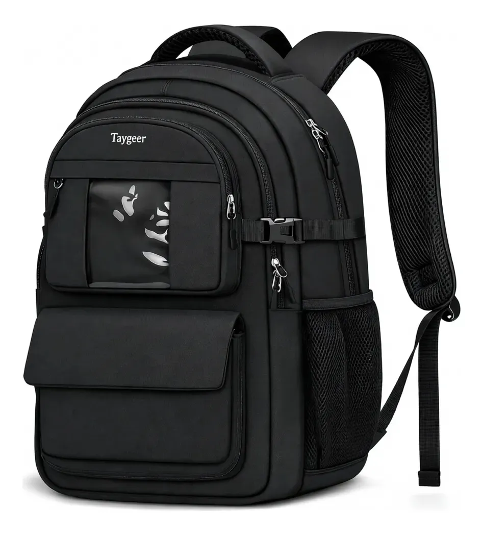 Mochila Escolar Mochila Estudiante Negra Bolsa Escolar para Estudiantes y Viajes Cortos Casual Impermeable Unisex 30L Taygeer