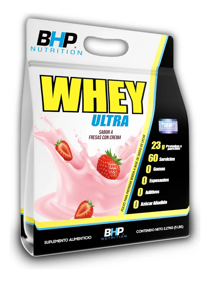 Proteina Bhp Ultra Whey Ultra 2.27 Kg 5 Lbs Bolsa Sabor Fresas con crema