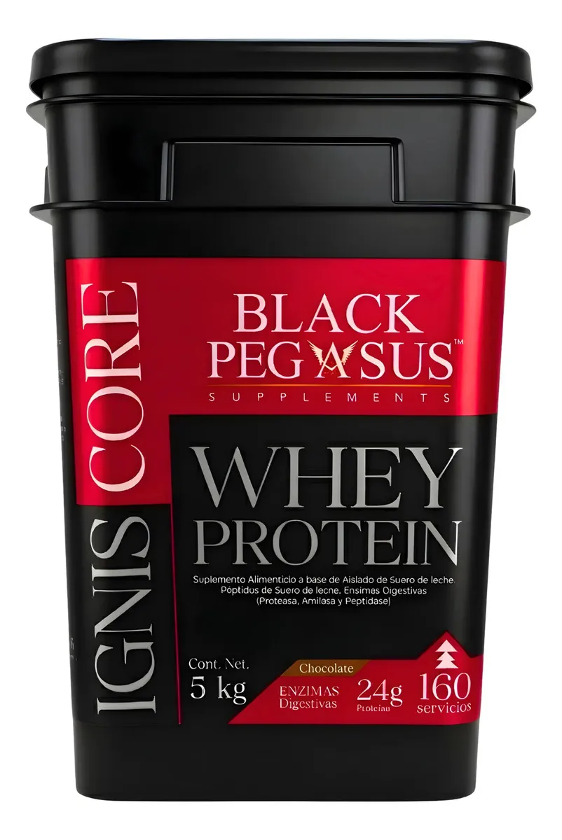 Proteína 100% Whey Black Pegasus 5 Kg Adicionada Con Enzimas Digestivas 160 Servicios Sabor Chocolate