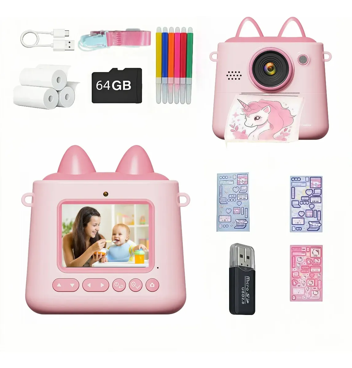 Cámara Digital Para Niños, Cámara Instantánea 1080p + 64gb