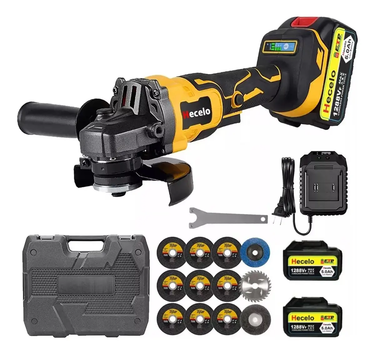 2 Baterías M14 125mm Hecelo AG10C2BPA Amoladora Inalámbrica 1288vf Amarillo