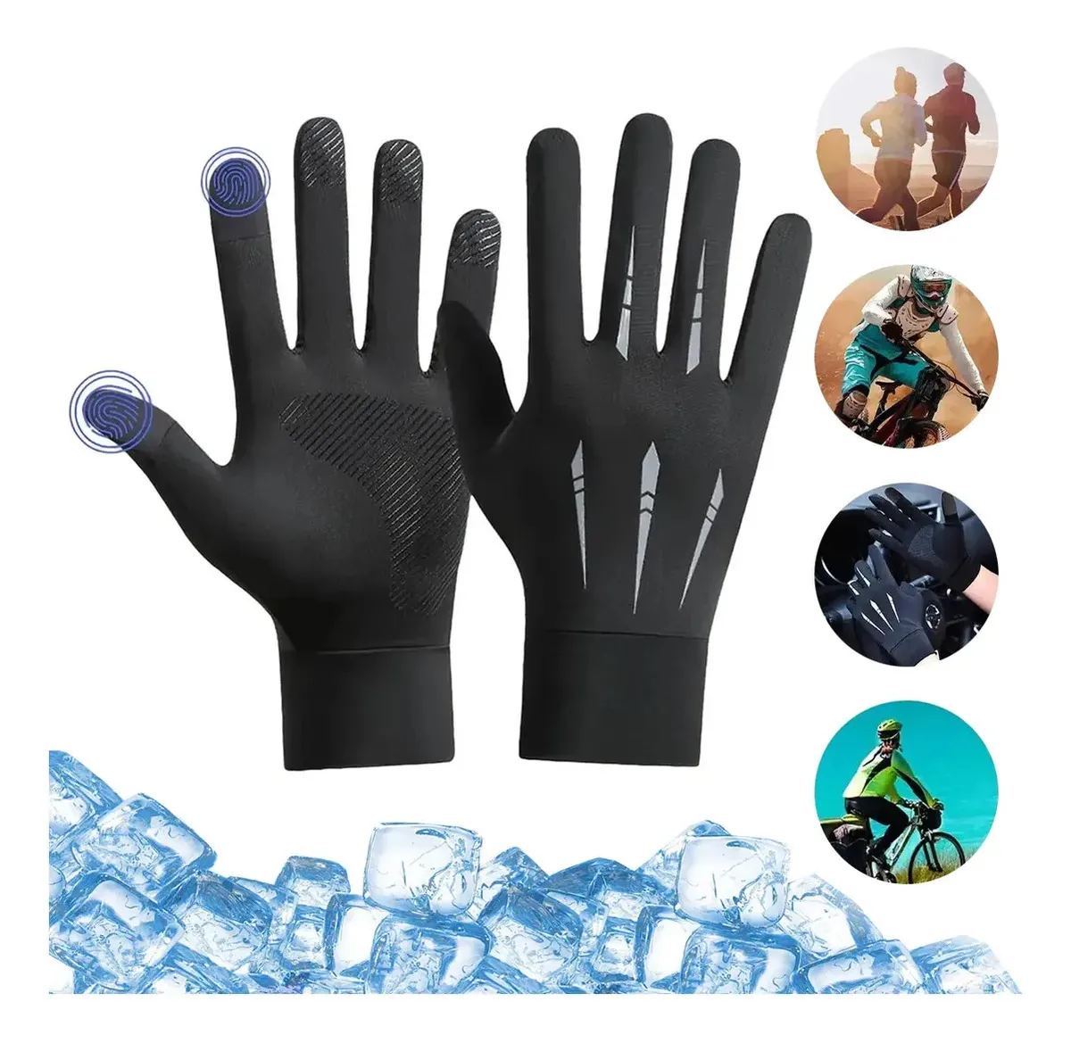Guantes Protección Sol Hombre Mujer Con Touch Para Bici Moto Negro Talla Única