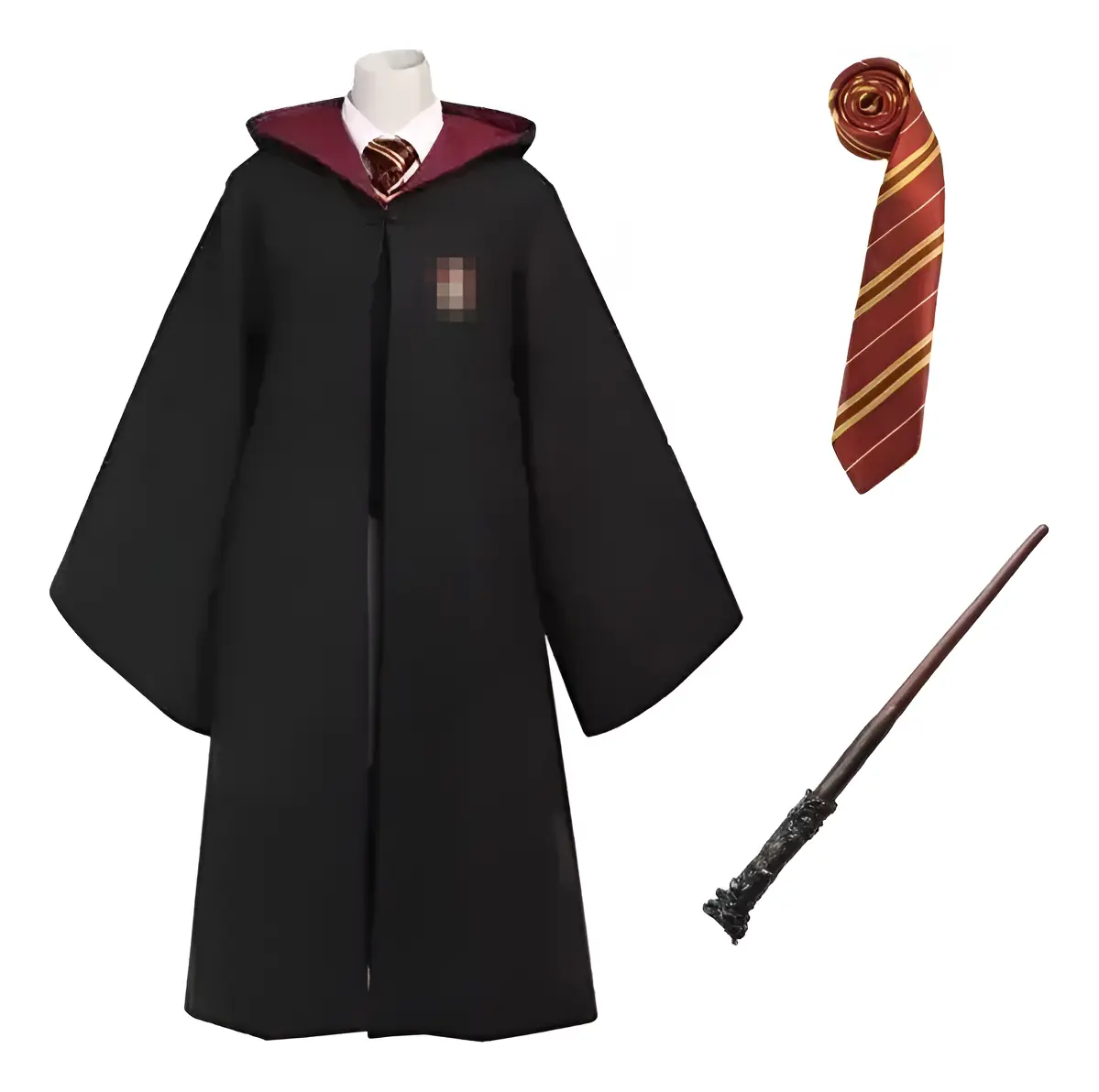 Capa De Harry Potter Juego De Hogwarts Disfraz Griffindor Slytherin Hufflepuff Bordada + Corbata + Varita 3 Piezas Niños Adultos