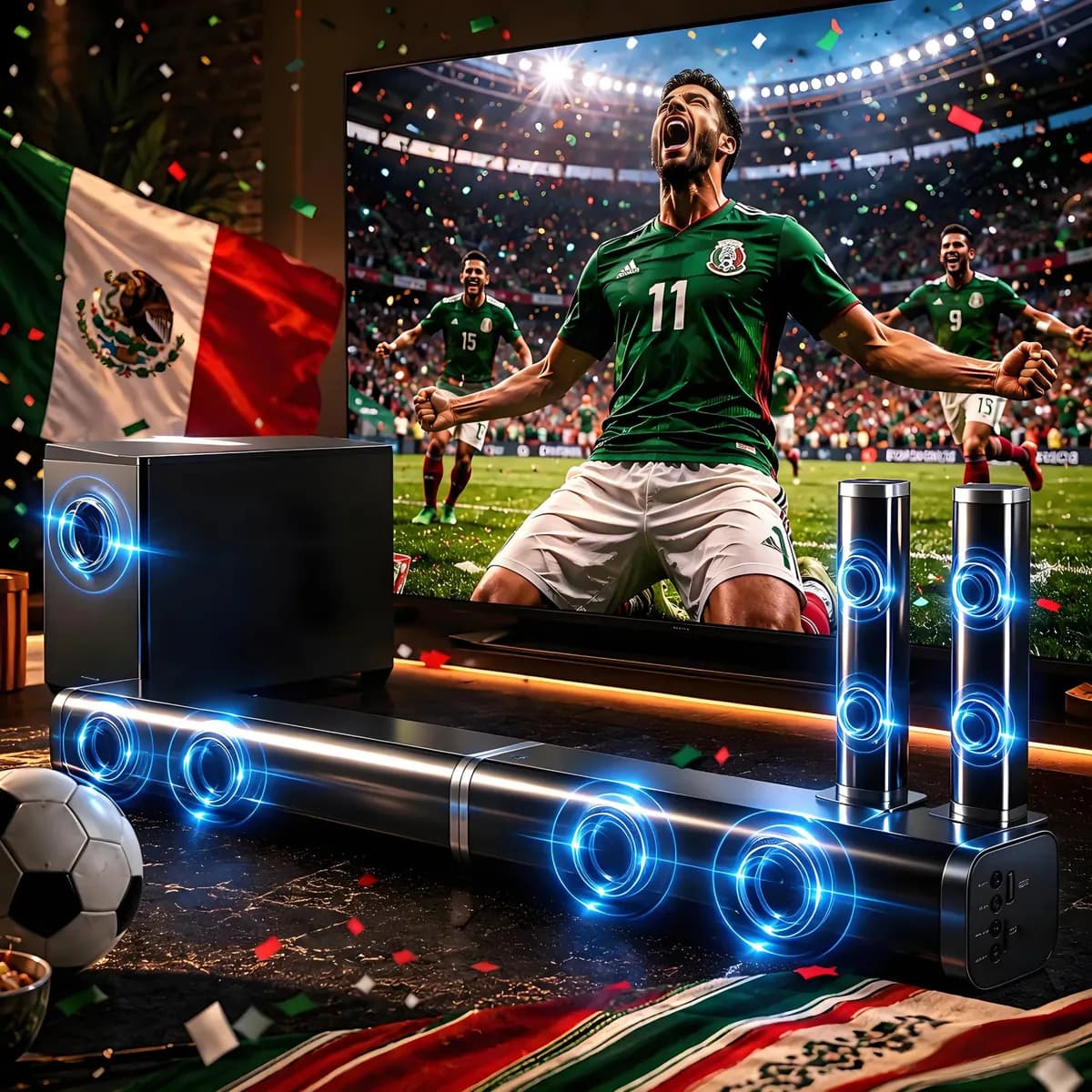Home Theater 100w Barra De Sonido Y Subwoofer Con Bluetooth,Barra De Sonido Con Subwoofer 100W Home Theater 2.1 Canales Teatro En Casa Con HDMI-ARC/OPTI/AUX/USB/DCIN Conector,Barra de Sonido Smart TV
