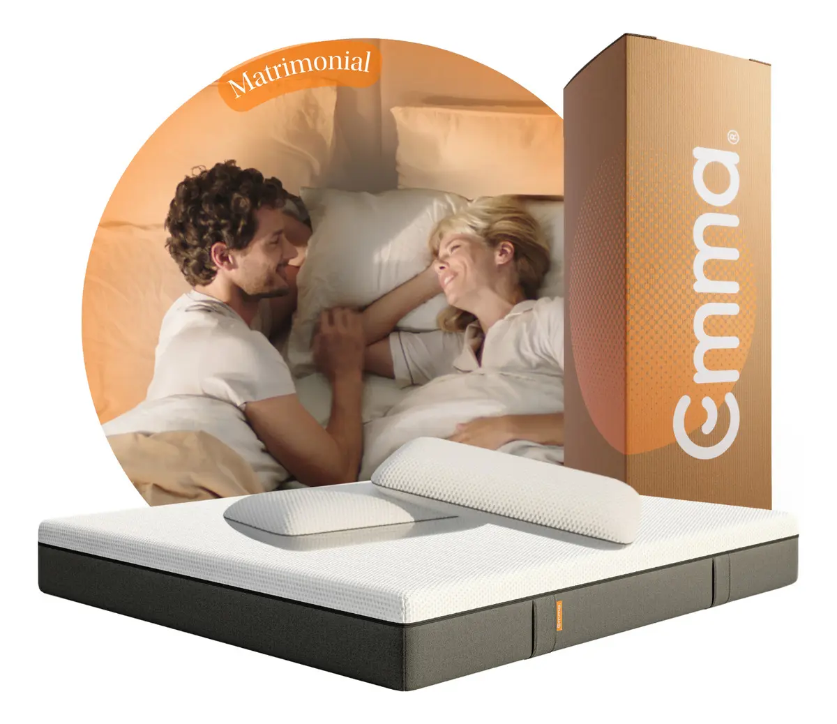 Colchón Emma Original Matrimonial + 2 Pack Almohadas Memory Adapt Queen | Suave Y Adaptable | Espuma Viscoelástica | Corrige Tu Postura | Tecnología Alemana | Colchón En Caja | 135x190x25cm