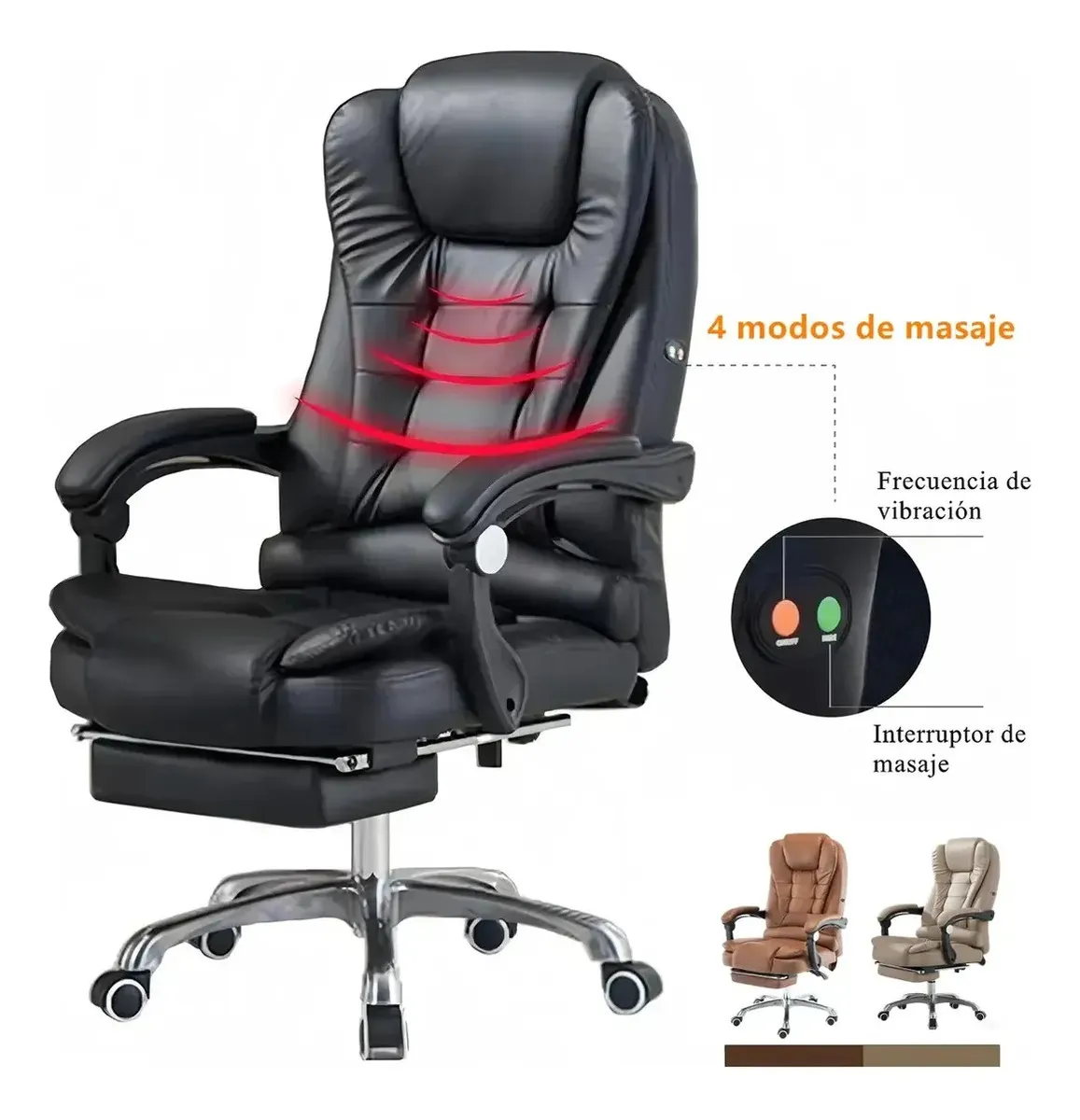 Silla de oficina ejecutiva ergonómica con 4 modos de masaje reclinable y reposapiés extensibles para oficina en casa