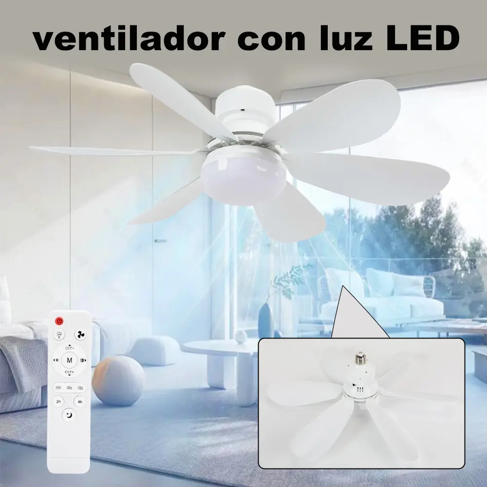 Ventilador De Techo Lampara Ventilador Con Luz 52cm, Foco Con Ventilador Led E26/E27 40w, Lampara De Techo Foco Abanico Con ControlRemoto,ventilador Con Tres Modos De lluminacion Greehaun