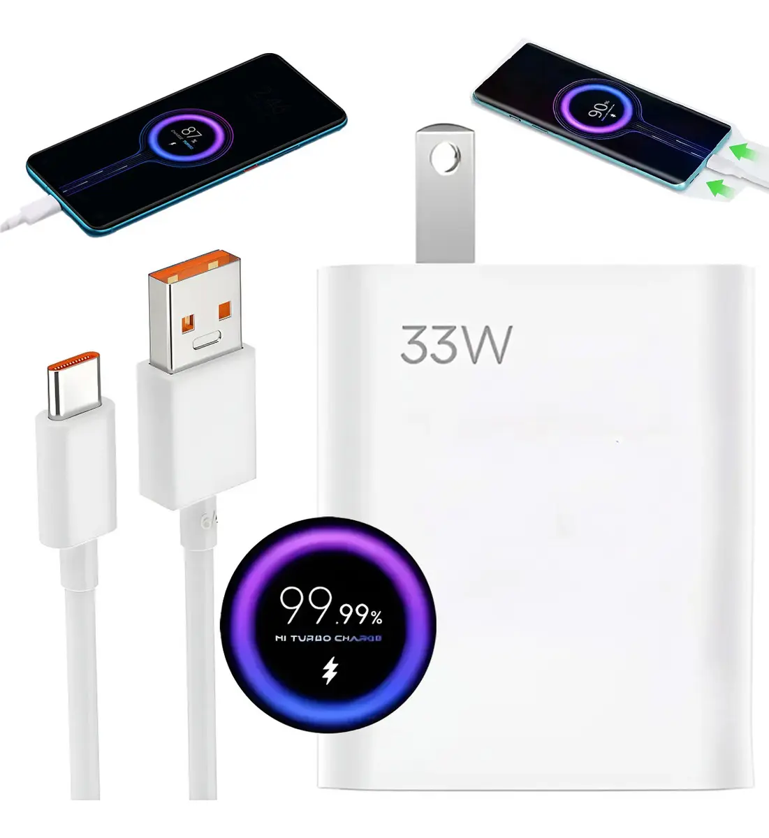 33w/18W Turbo Cargador rápido Compatible con Xiaomi/ Redmi/ Poco/ Civi Cargador Carga Rapid Compatible con Poco M5s/ C75/ C71/ M6/ Redmi 13/14C/ A5/ Note 14 Tipo C con cable de 1.5m Bottorry