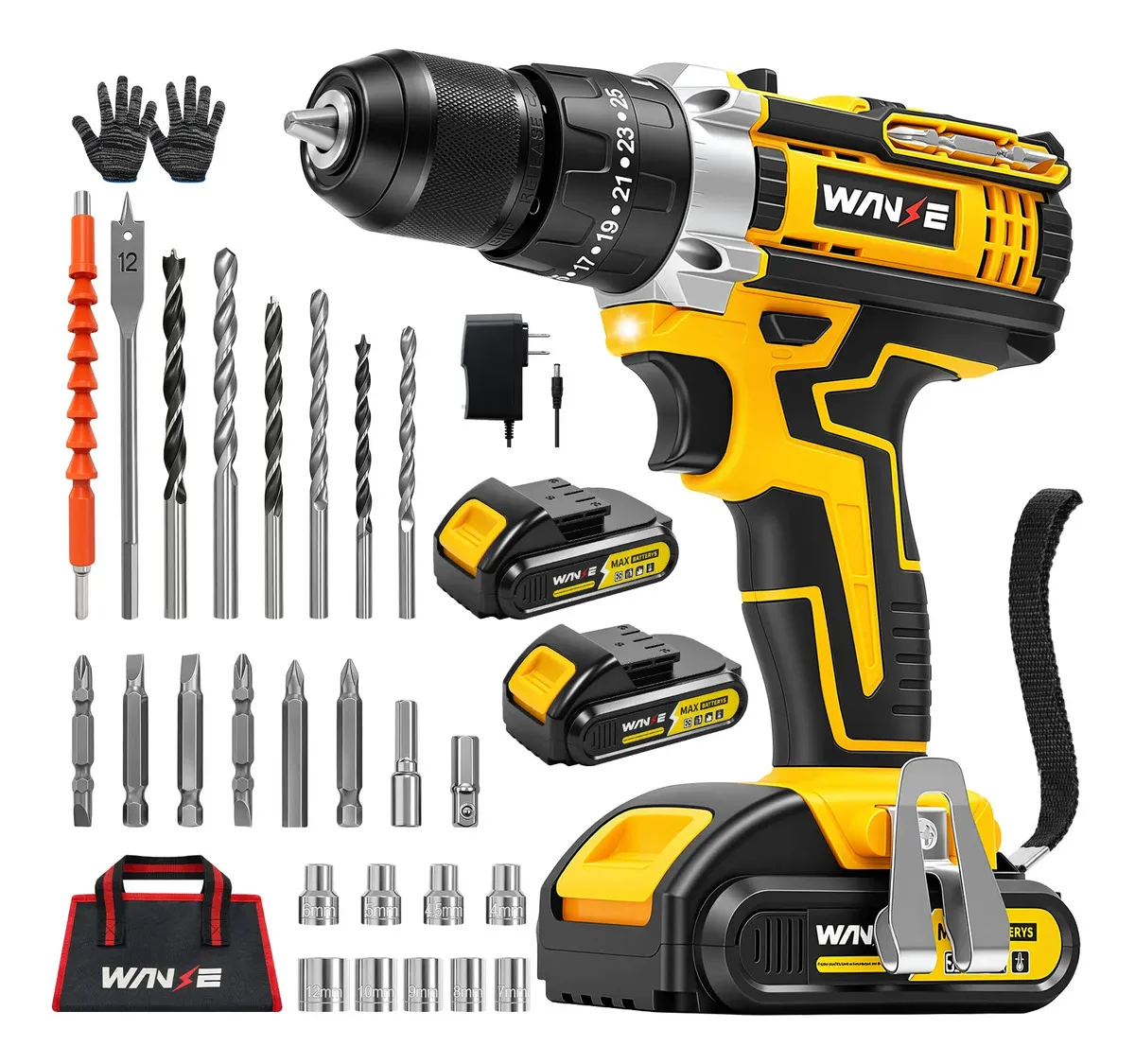Kit Desatornillardor Electrico Taladro Impacto Inalámbrico 21V 2 Batería Wanse