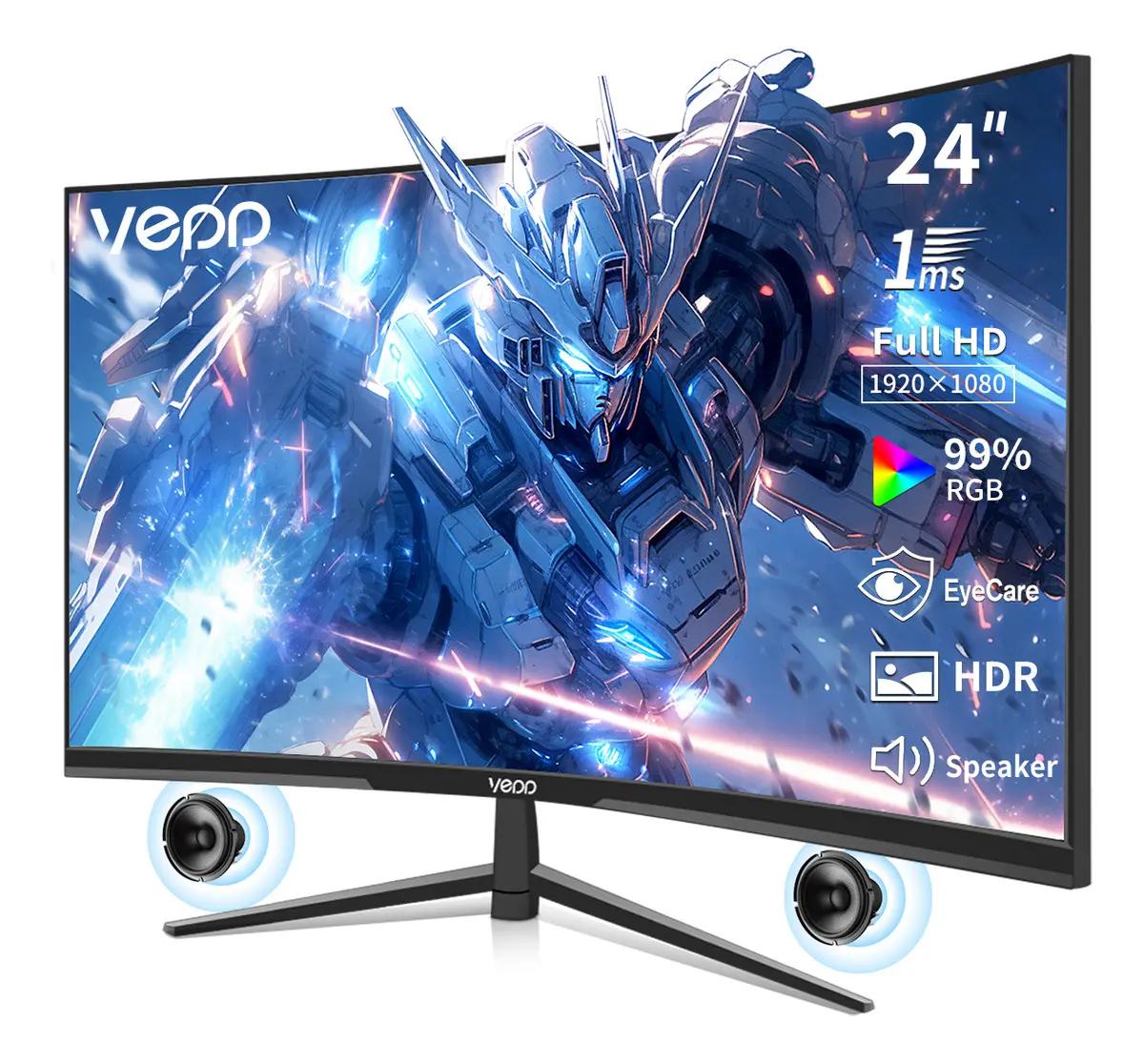 Monitor Gamer Curvo Vedd 24'' 100hz Pantalla Full Hd 1080p VA HDR y Altavoces Dual , Tiempo de Respuesta 1ms