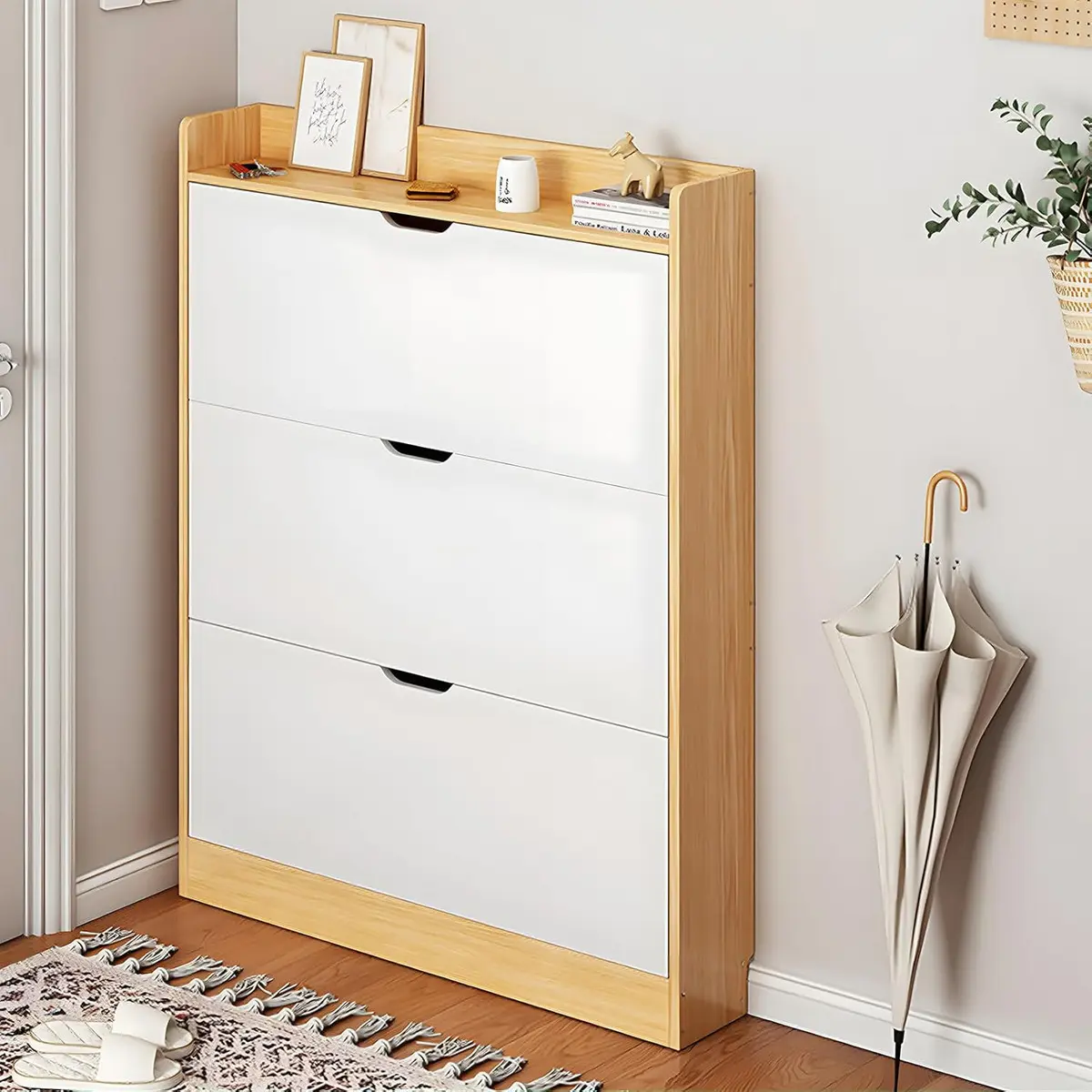 Heaimo Zapatera Organizador Zapatos Moderna De Madera Con 3 Compartimentos, 115*80*17cm, Mueble Para Zapatos Práctico Y Decorativo Para Hogar, Entrada O Habitación