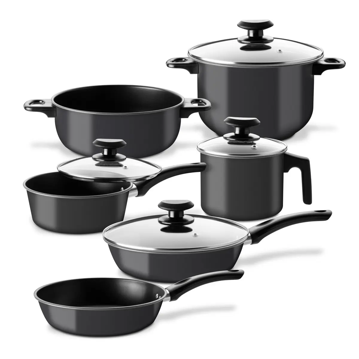 Set de Cacerolas y Sartenes Kingshouse con Hervidor Antiadherente para Inducción, de Acero de Carbono