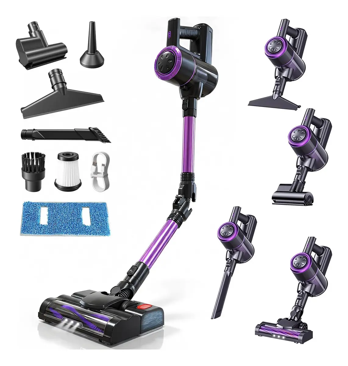 Aspiradora Vertical Urpow Inalámbrica y Trapeador 8 en 1 con Luz LED para Hogar y Auto