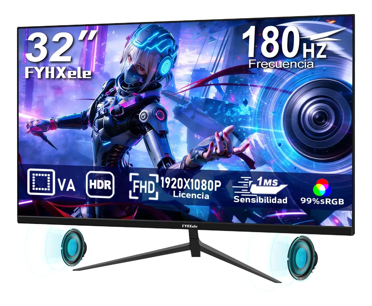 Monitor Gamer FYHXELE 32 Pulgadas 1K FHD 180Hz, 1ms, Panel VA, FreeSync, HDMI + DP, Soporte VESA, Ultra Fluido para PC / PS5 / Xbox