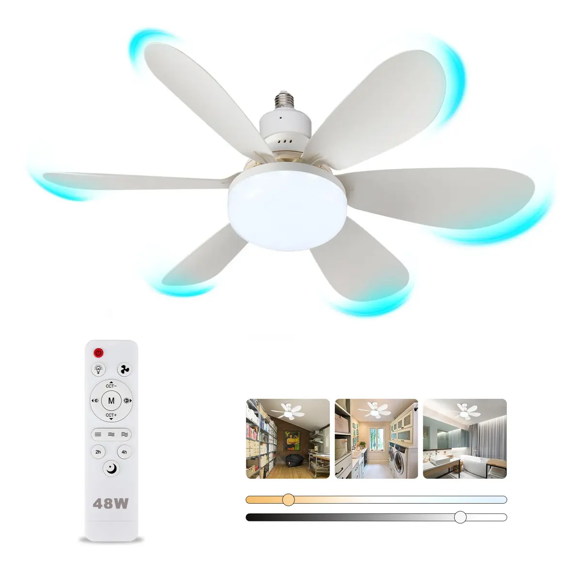 Cozylady Focos Led De Ventiladors 48w Luz Led E26/e27 3000k-6500k Con Lámpara De Ventilador 52cm Luz Cálida Y Luz Blanca