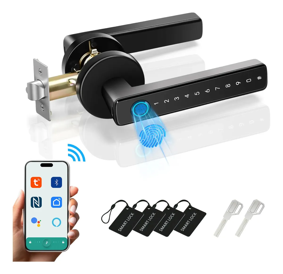 Cerradura Digital, Cerradura Inteligente Bluetooth Para Airbnb, Cerradura Electrónica Con Huella Digital RFID Código App Tuya Llave Smart Lock Para Casa Hotel Oficina