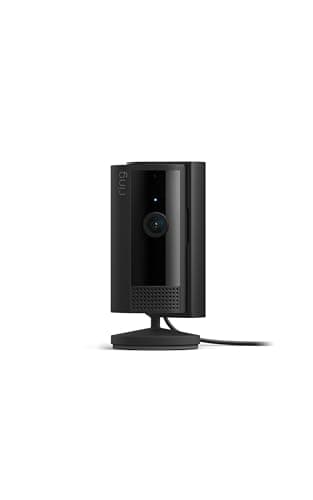 Ring Cámara de seguridad interior con enchufe (Modelo más reciente) - Video HD de 1080p, visión nocturna a color, audio bidireccional y cubierta de privacidad manual de audio y video | Negro