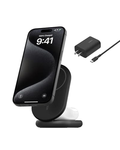 Belkin - Cargador Compatible con MagSafe, Cargador magnético Plegable 2 en 1 de 15 W, Carga inalámbrica certificada Qi2 para Apple iPhone 16, Apple Watch, Samsung Galaxy S25 con Base Antideslizante,