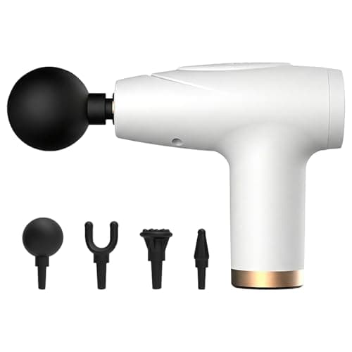 Pistola De Masaje, Masajeador Muscular Eléctrico de Mano Portátil, Mini Massage Gun, 4 Cabezales de Masaje para Aliviar el Dolor en Músculos, Hombros, Cuello, Espalda