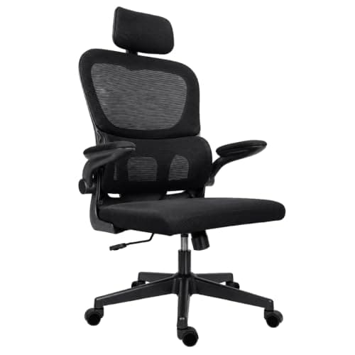 LUMO HOME Silla Oficina Ergonomica Soporte Lumbar Material Respirable con Brazos Abatibles, Sillas de Computadora con Ruedas Desplazamiento Suave y Sin Ruido de Alta Densidad y Resistente (Negro)