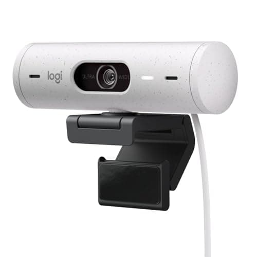 Logitech Brio 500 Full HD Webcam: autocorrección de luz, autoencuadre, visualización, mics con reducción de Ruido, Webcam con privacidad, para Microsoft Teams, Google Meet, Zoom - Color Blanco