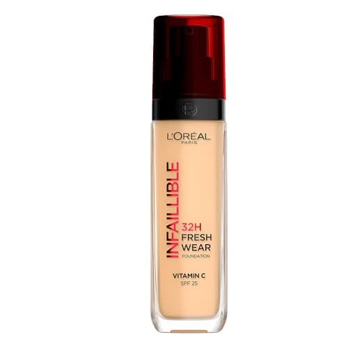 L'Oréal Paris Infallible 32H Freshwear Base de Maquillaje Líquida, Larga Duración y Alta Cobertura, Piel Luminosa al Instante Fórmula con Vitamina C, Tono 130, 30 ml