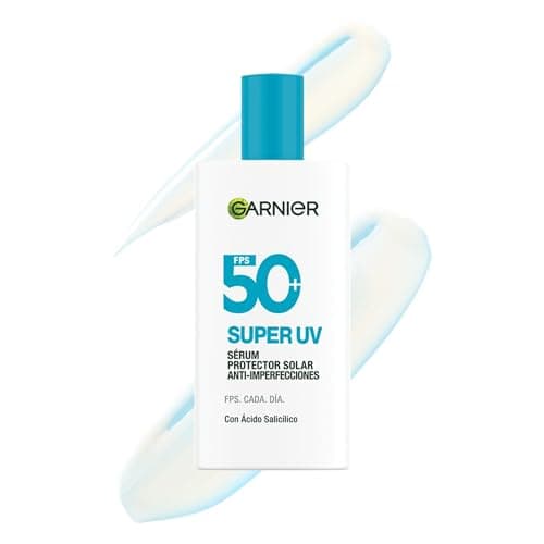 Garnier Super UV Protector Solar Facial Anti-Imperfecciones FPS 50+, con Ácido Salicílico, Amplia Protección Contra Rayos UVA y UVB, Textura Invisible y Ligera, 40 ml