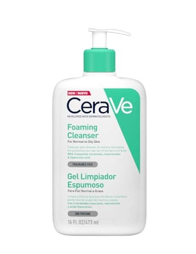 CeraVe Gel Limpiador Espumoso para Piel Normal a Grasa con Ceramidas Esenciales, Niacinamida y Ácido Hialurónico que Protege e Hidrata la Barrera Natural de la Piel, 473ml