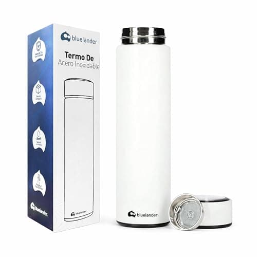 Bluelander Termo Acero Inoxidable 500 ml a Prueba de Fugas, Termo Para Café, Termo Infusor de Té, Mantiene la Temperatura Hasta por 12 Horas, Doble Pared, Cierre Hermético, Sin BPA (Blanco)